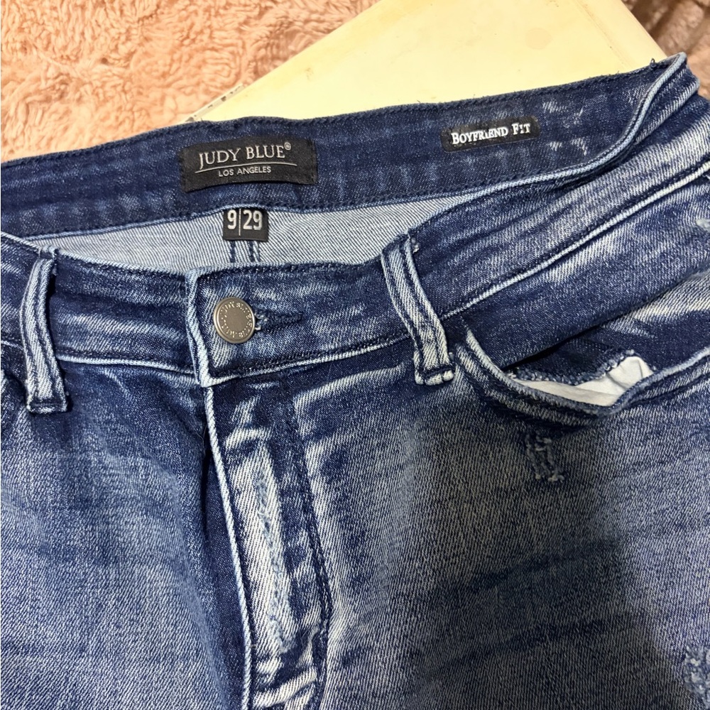 Judy Blue Women's Light Blue Distressed Boyfriend Jeans - Picture 2 of 3